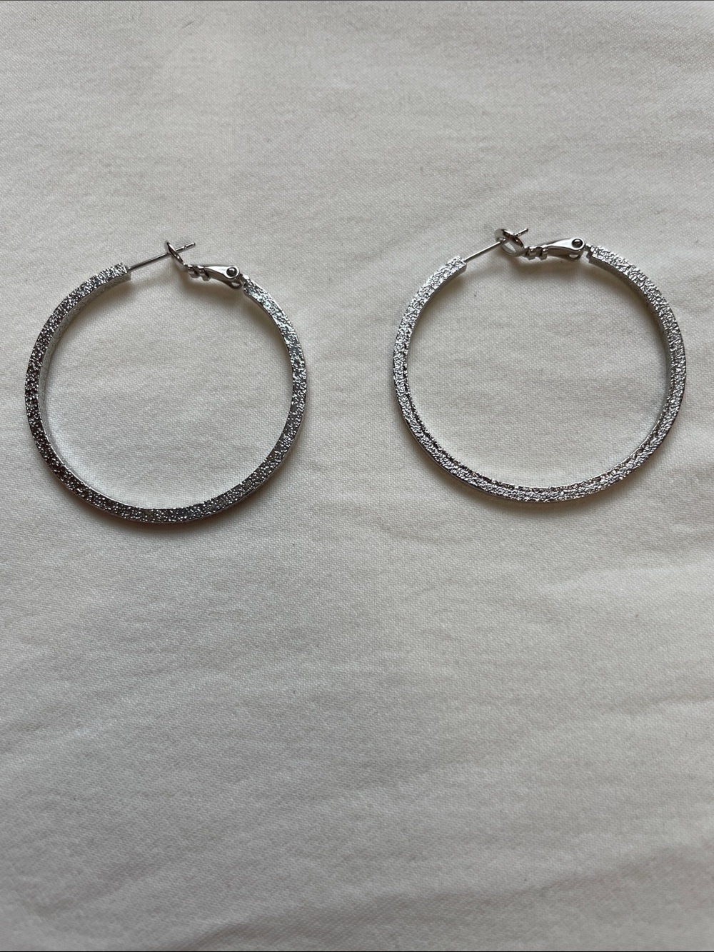 Silver Textured Hoop Earrings - Women Jewelry